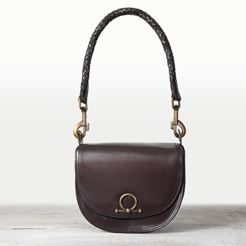 Coronado- Horse Bit Lock Luxury Leather Crossbody Handbag in Deep Brown