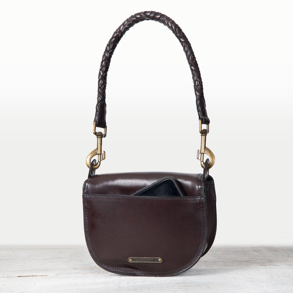 Coronado- Horse Bit Lock Luxury Leather Crossbody Handbag in Deep Brown