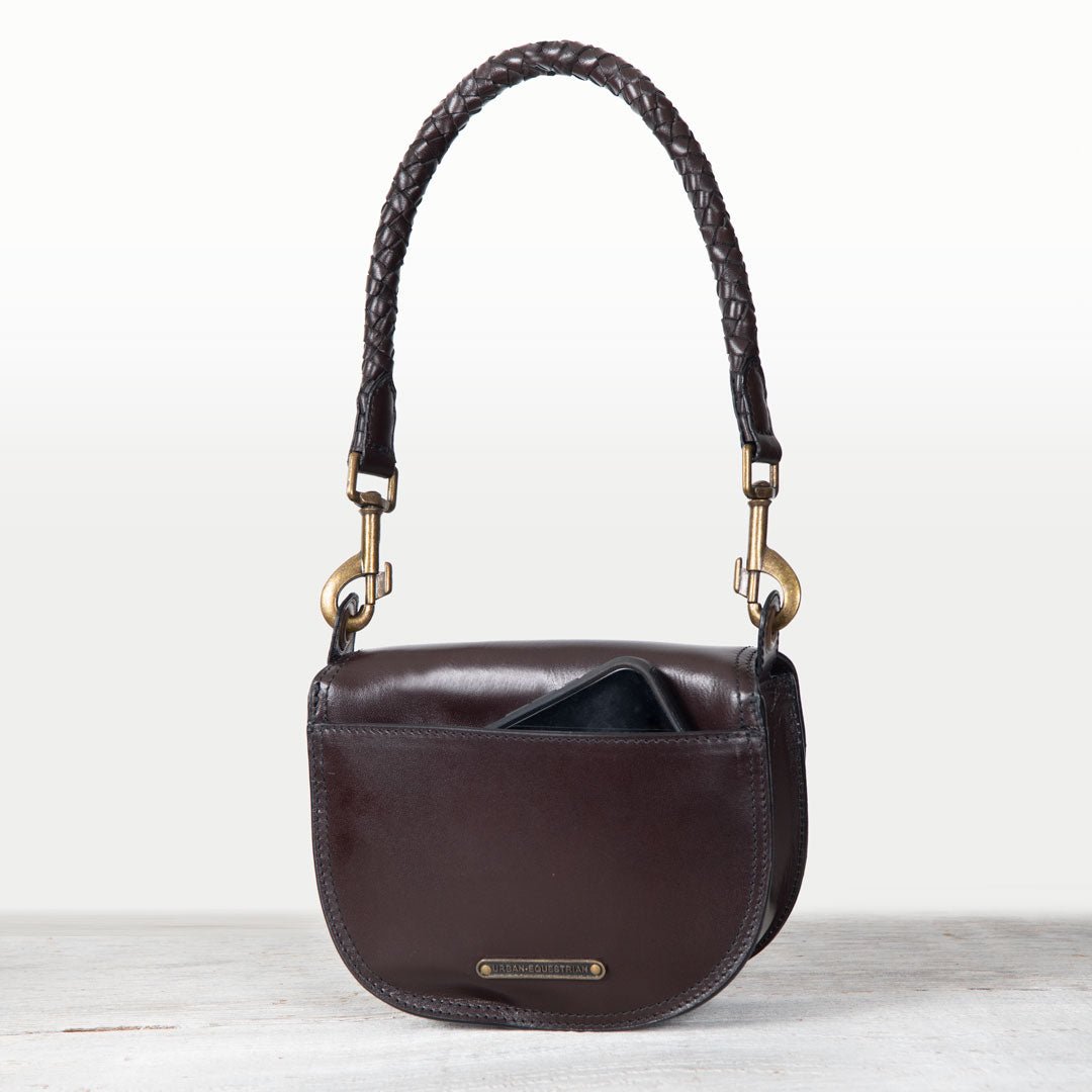 Coronado- Horse Bit Lock Luxury Leather Crossbody Handbag in Deep Brown