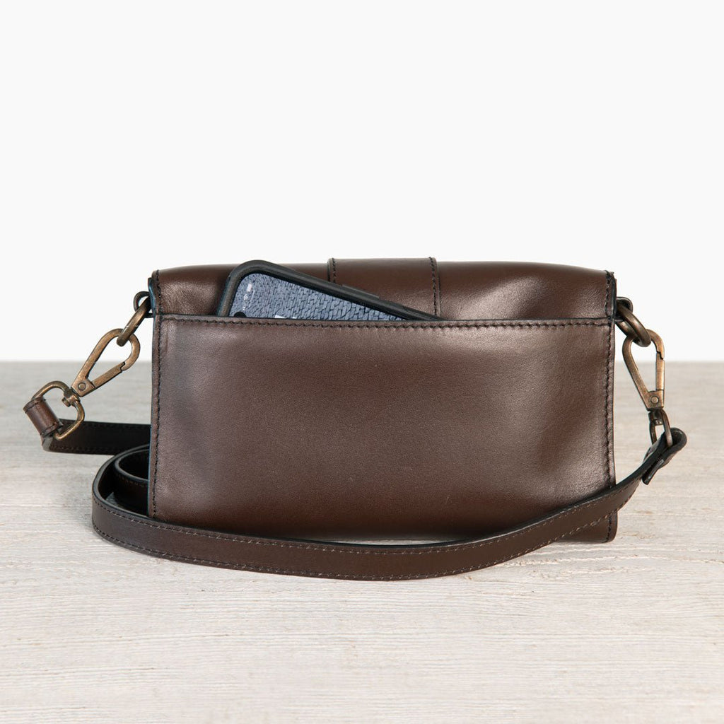 Dalton - Horse Bit Crossbody Luxury Leather Handbag in Deep Brown