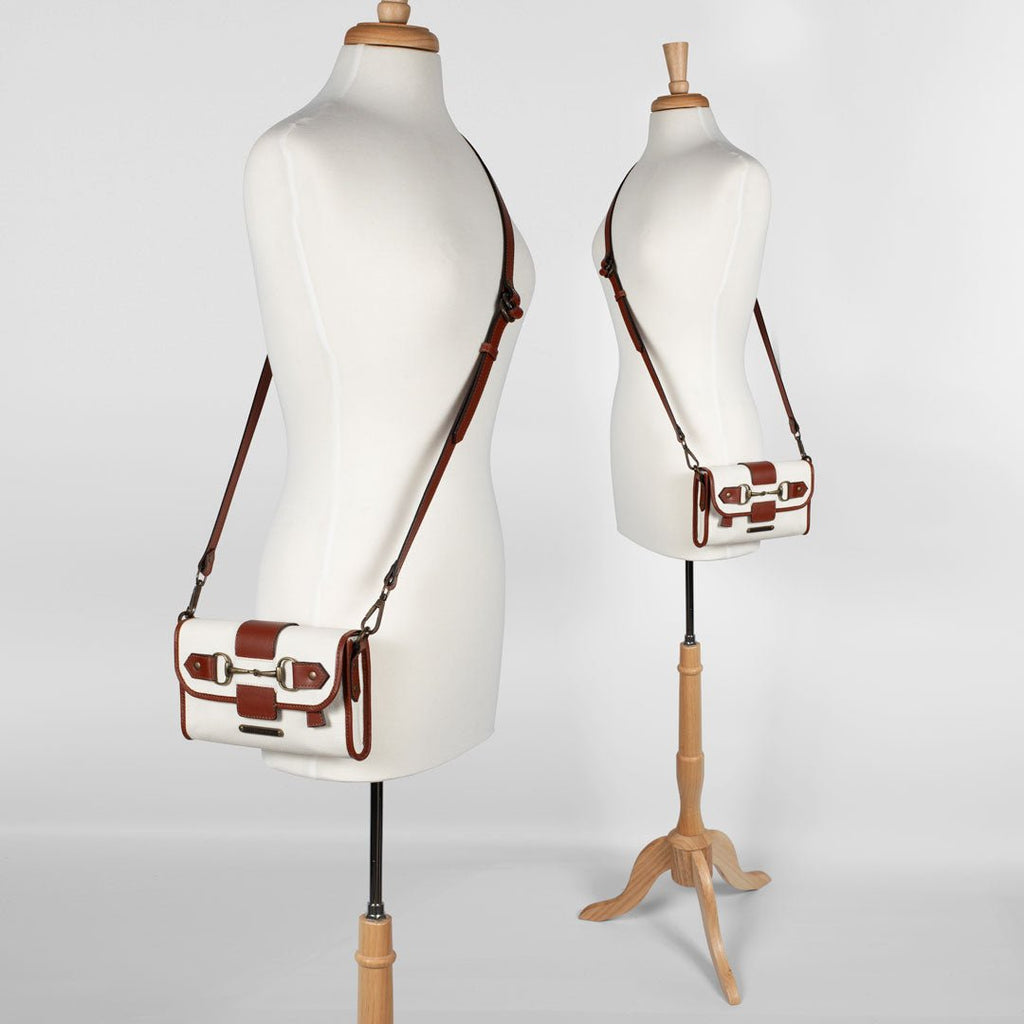 Dalton - Horse Bit Crossbody Luxury Leather Handbag in Cognac on Ivory