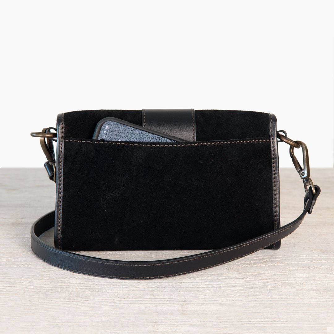 Dalton - Horse Bit Crossbody Luxury Leather Handbag in Black on Black