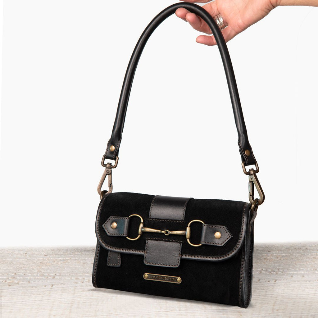 Dalton - Horse Bit Crossbody Luxury Leather Handbag in Black on Black