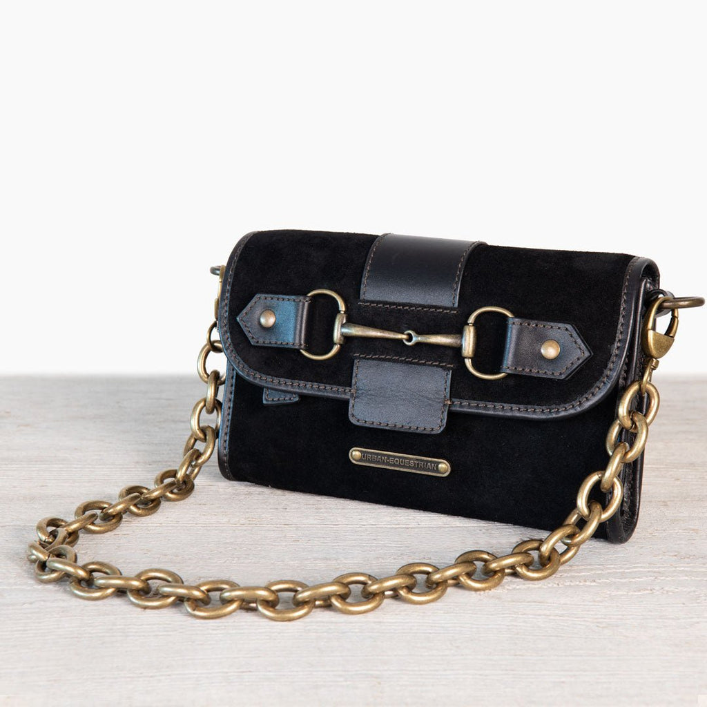 Dalton - Horse Bit Crossbody Luxury Leather Handbag in Black on Black