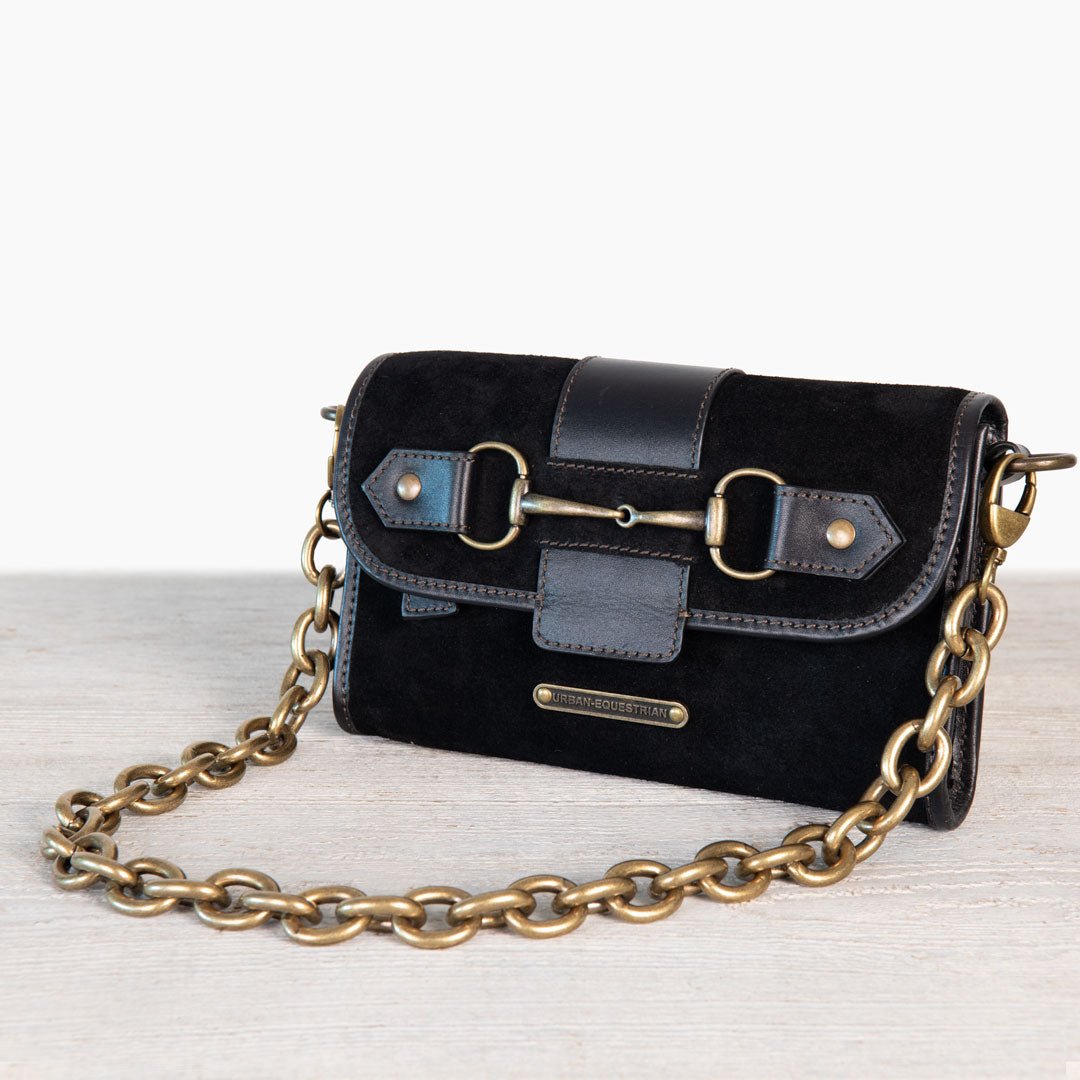 Dalton - Horse Bit Crossbody Luxury Leather Handbag in Black on Black