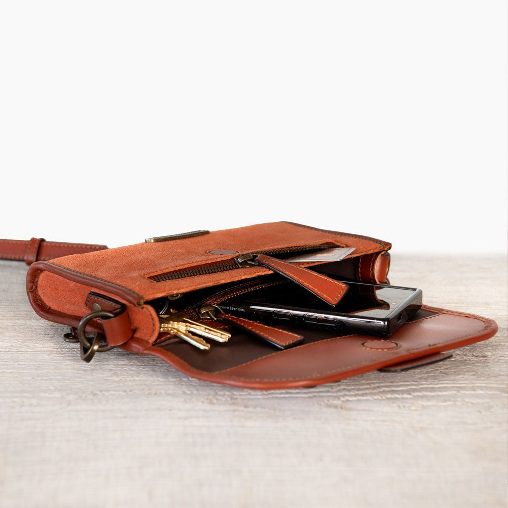 Dalton - Horse Bit Crossbody Luxury Leather Handbag in Cognac on Cognac