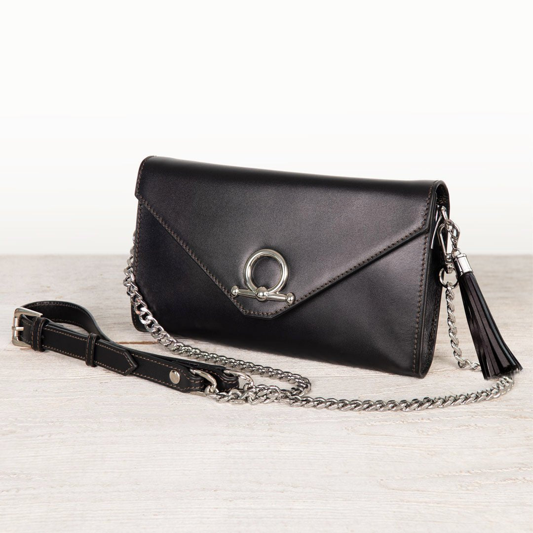 Del Mar - Horse Bit Crossbody Luxury Leather Handbag in Black