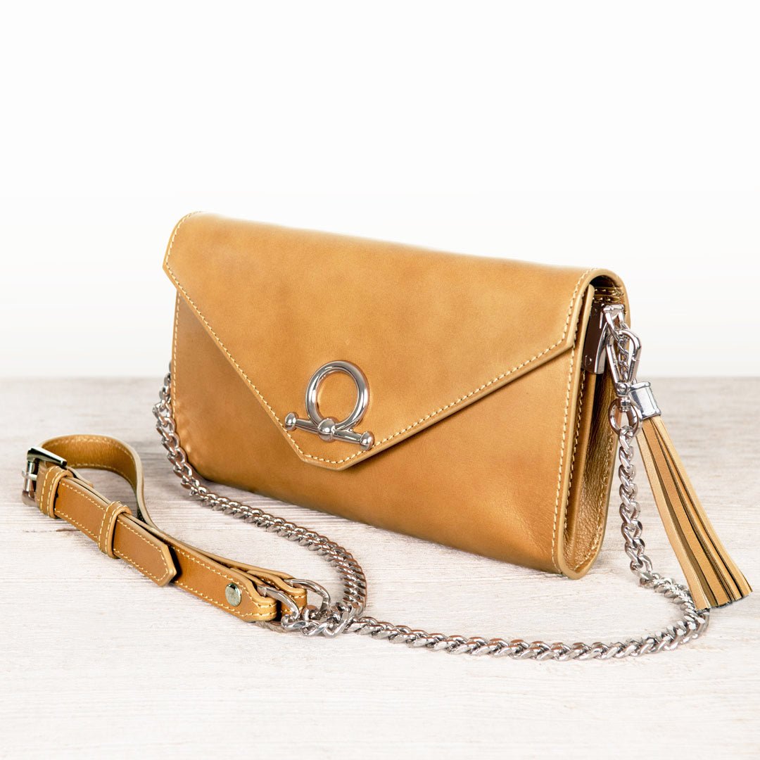 Del Mar - Horse Bit Crossbody Luxury Leather Handbag in Caramel
