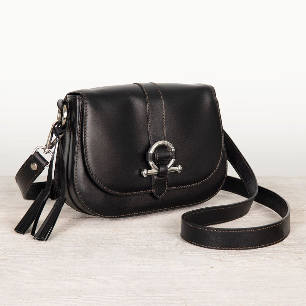 Del Rey - Equestrian Horse Bit Crossbody Luxury Leather Handbag in Black