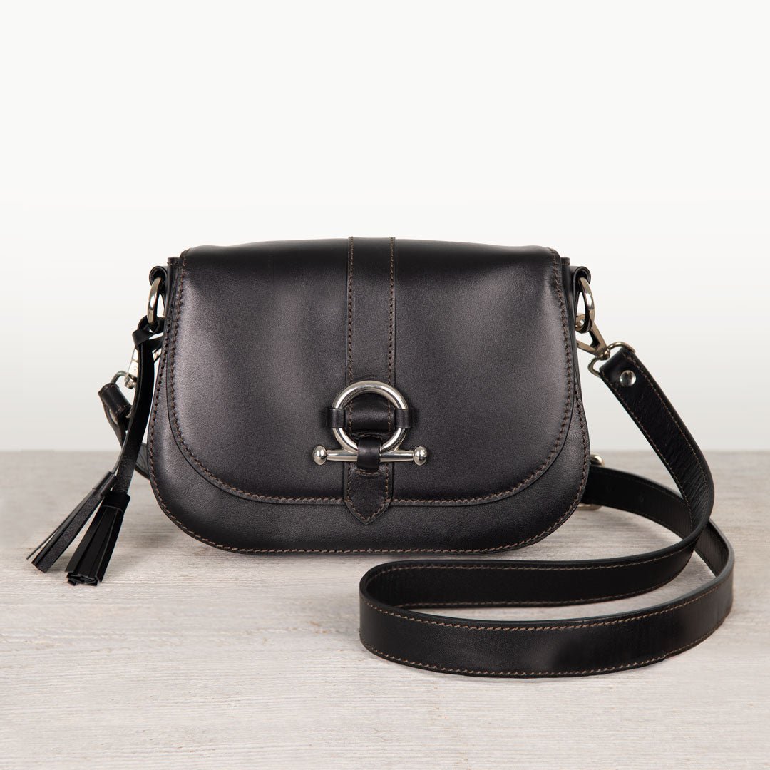 Del Rey - Equestrian Horse Bit Crossbody Luxury Leather Handbag in Black