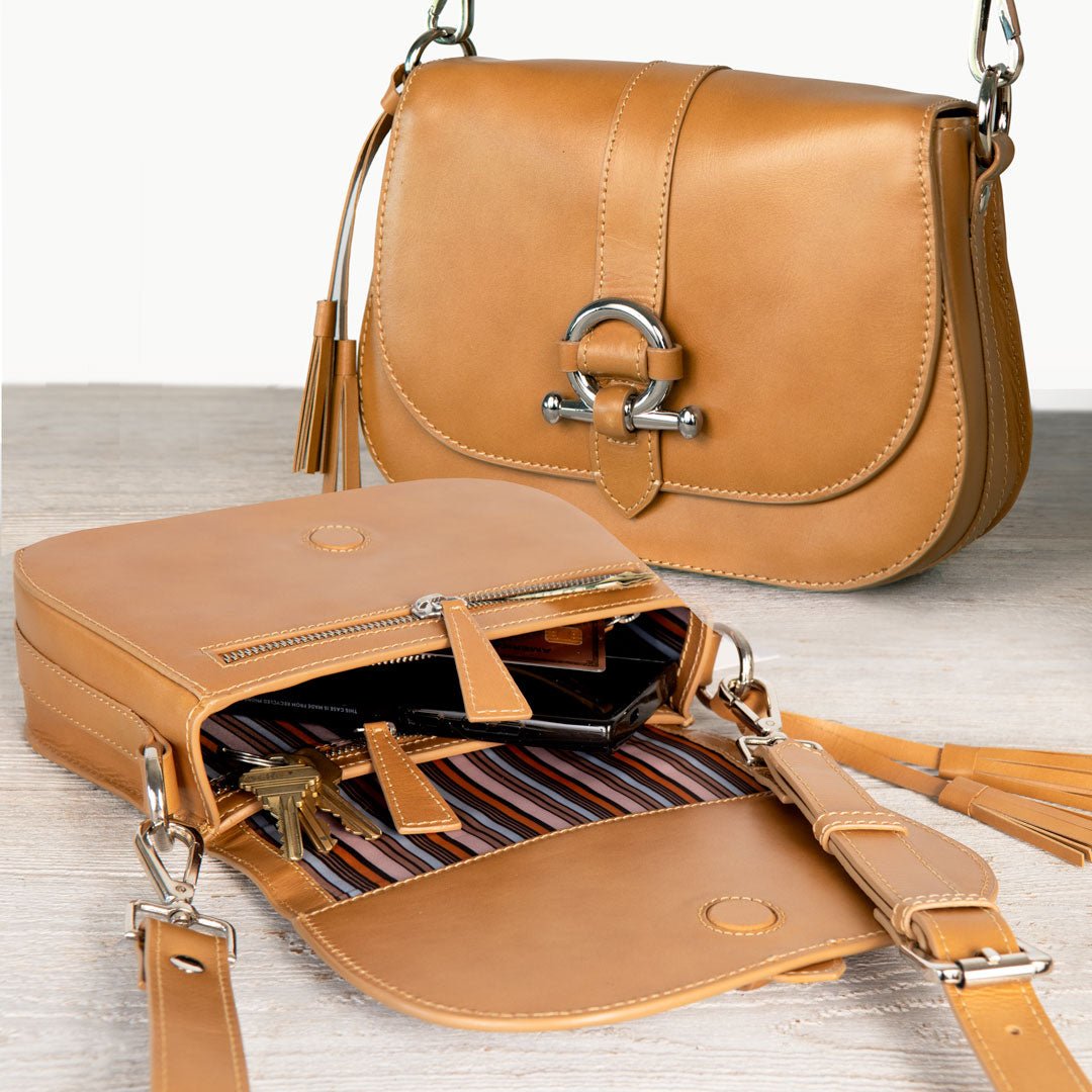 Del Rey - Equestrian Horse Bit Crossbody Luxury Leather Handbag in Caramel