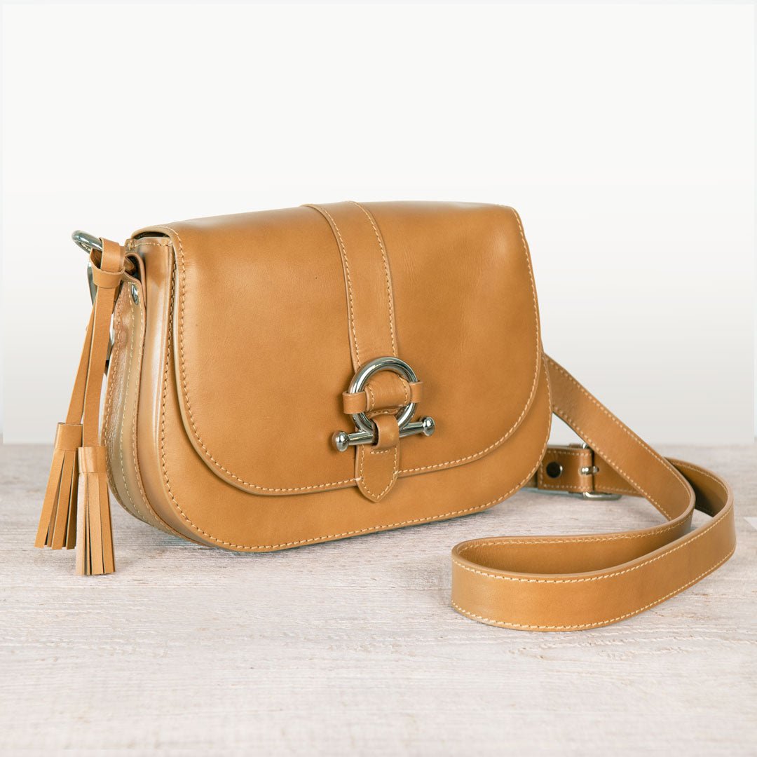 Del Rey - Equestrian Horse Bit Crossbody Luxury Leather Handbag in Caramel