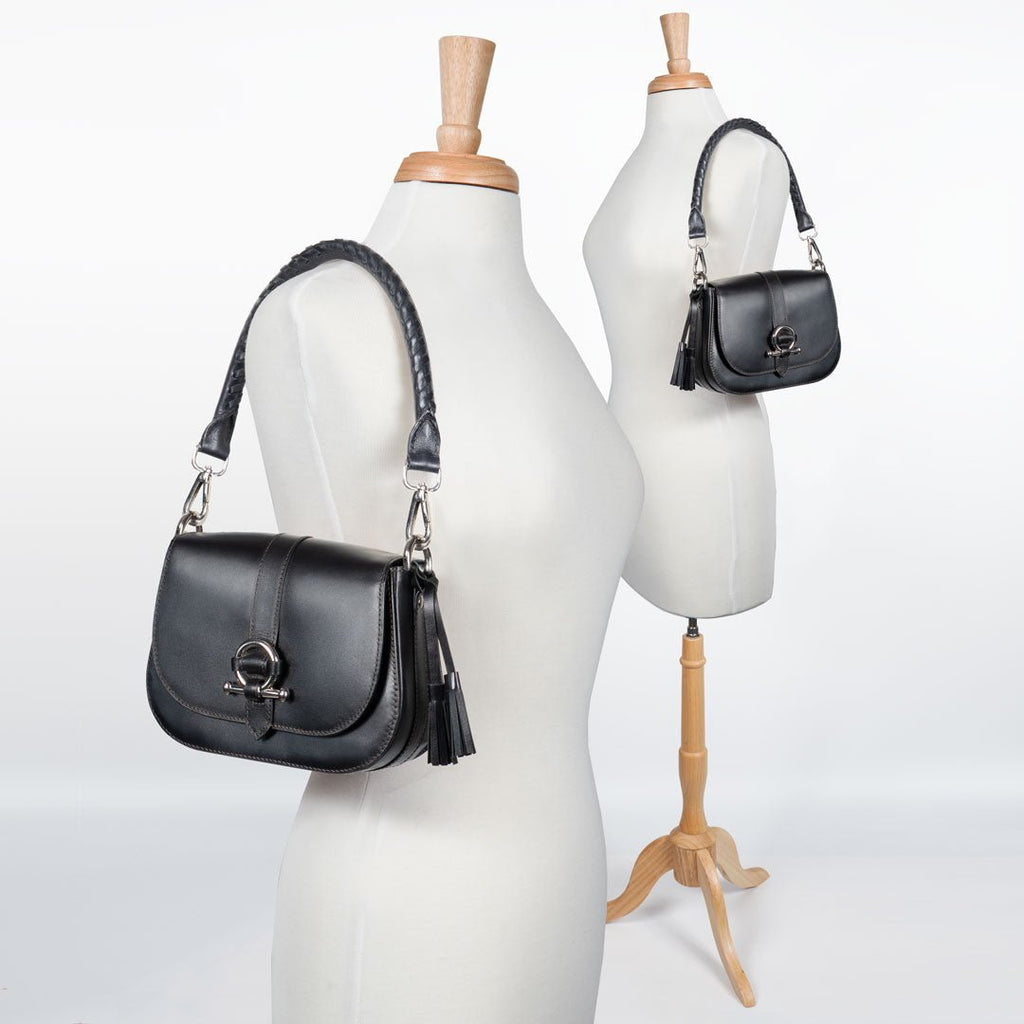 Del Rey - Equestrian Horse Bit Crossbody Luxury Leather Handbag in Black