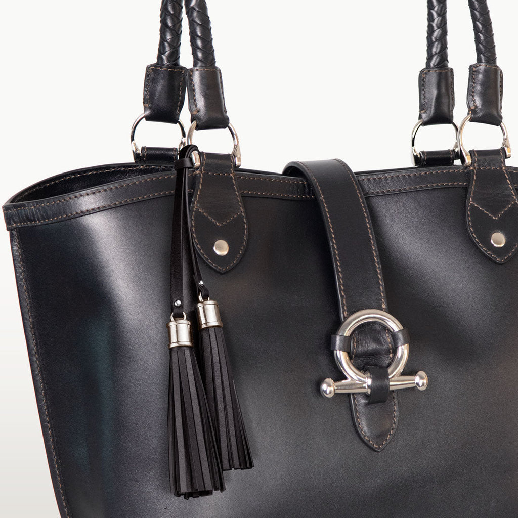 Del Rey -Horse Bit Tote Luxury Leather Handbag in Black