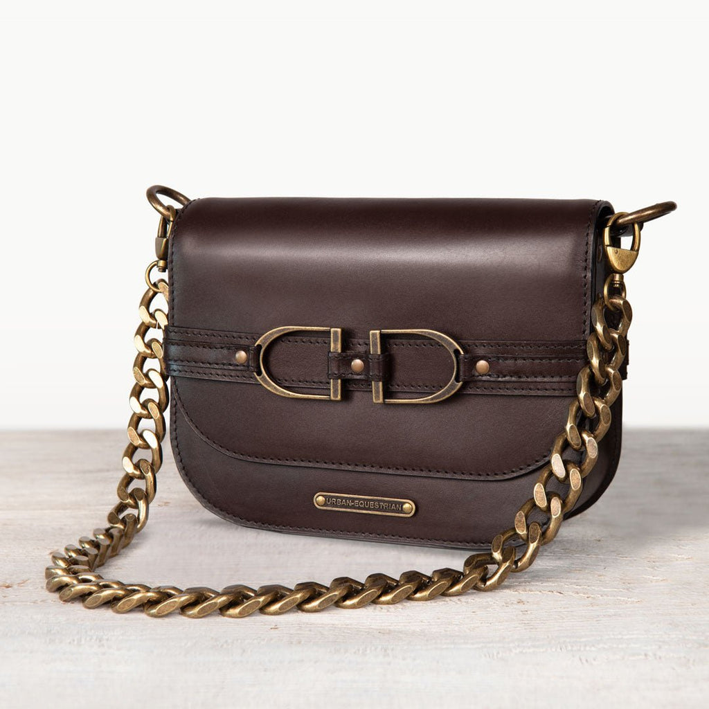 Delaney - Equestrian Stirrup Crossbody Luxury Leather Handbag in Deep Brown