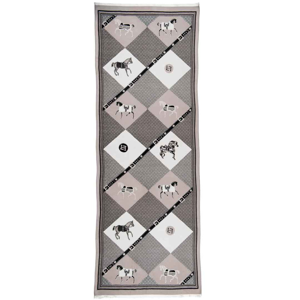 Della -  Taupe Equestrian Motif Luxe Shawl