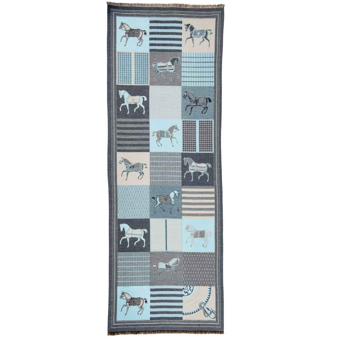 Devon -  Aqua Equestrian Motif Luxe Shawl