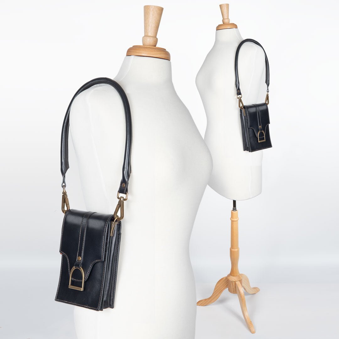 Devon Deluxe Phone Bag - Luxury Leather Handbag in Black