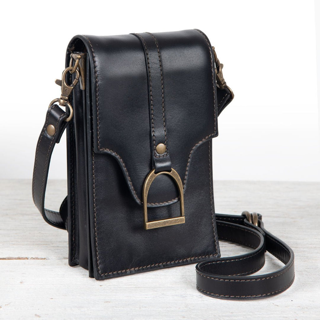 Devon Deluxe Phone Bag - Luxury Leather Handbag in Black