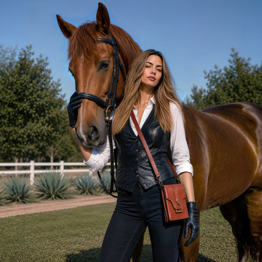 Devon Deluxe Phone Bag - Luxury Leather Handbag in Cognac