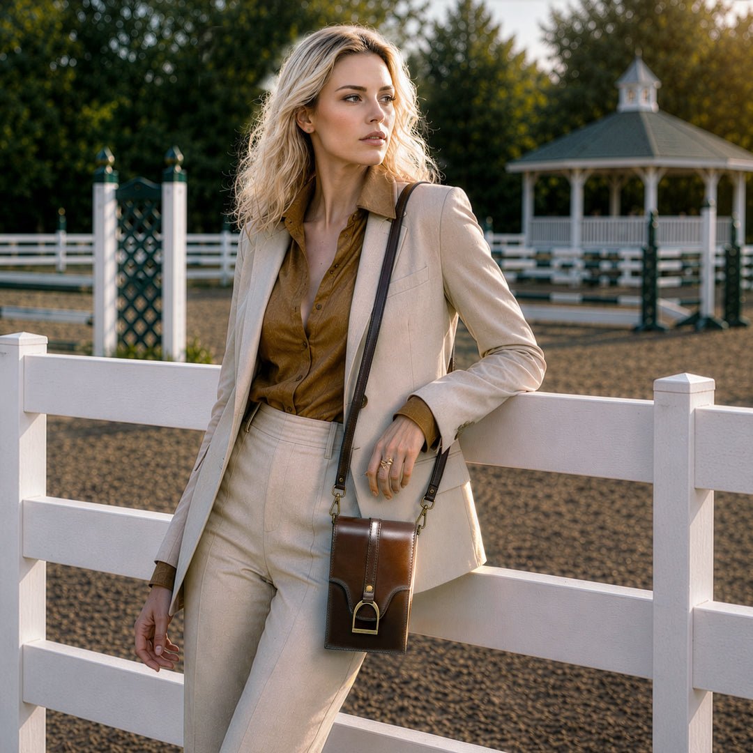 Devon Deluxe Phone Bag - Luxury Leather Handbag in Deep Brown