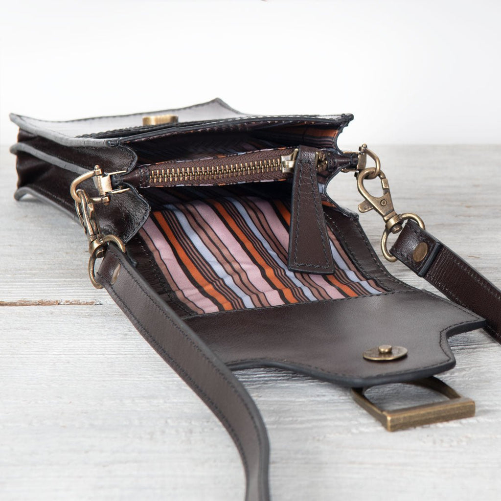 Devon Deluxe Phone Bag - Luxury Leather Handbag in Deep Brown
