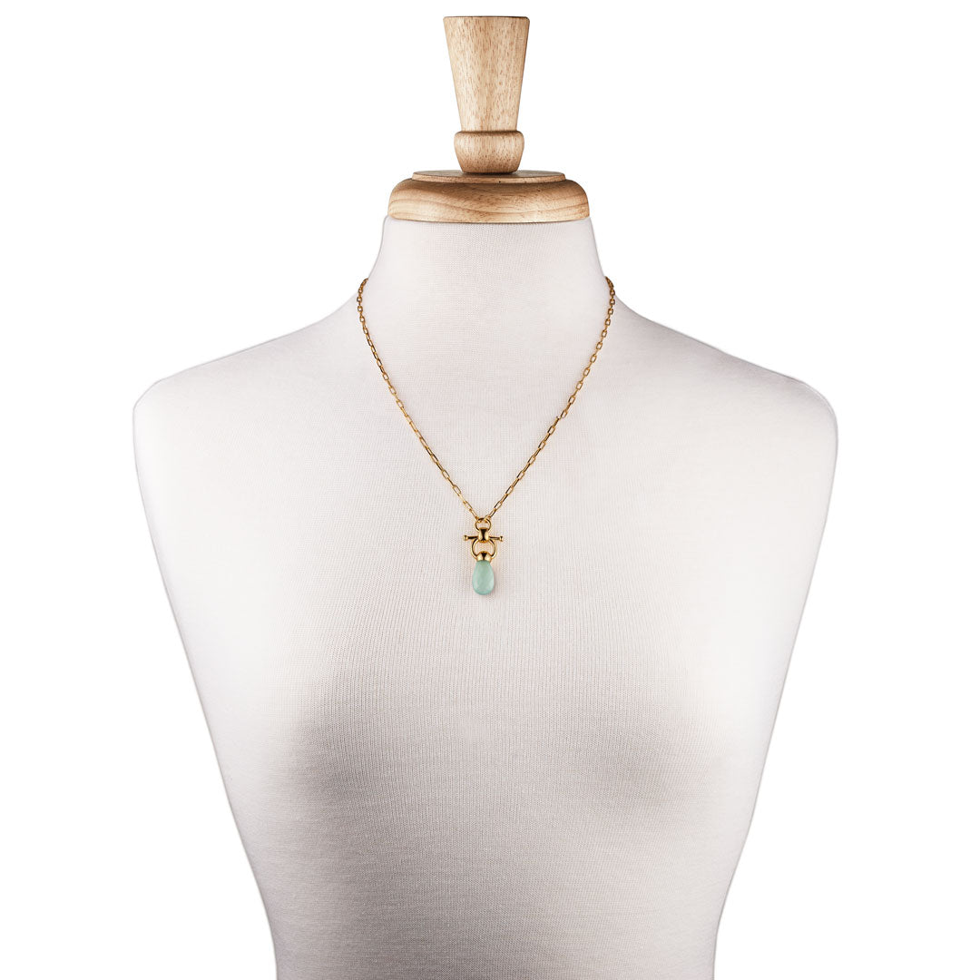 Droplette - Aqua Chalcedony Equestrian Horse Bit Necklace in Gold