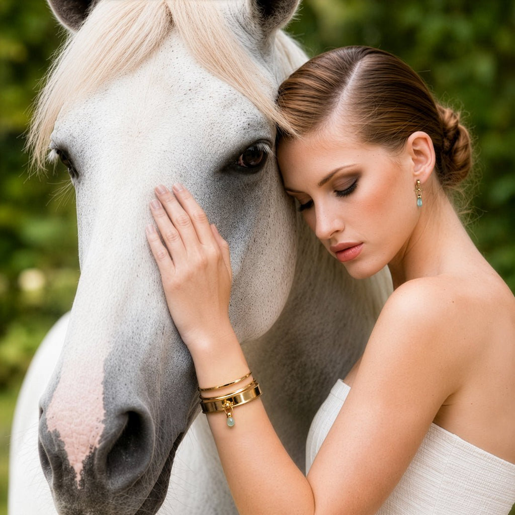 Droplette - Aqua Chalcedony Horse Bit Equestrian Earring in Gold