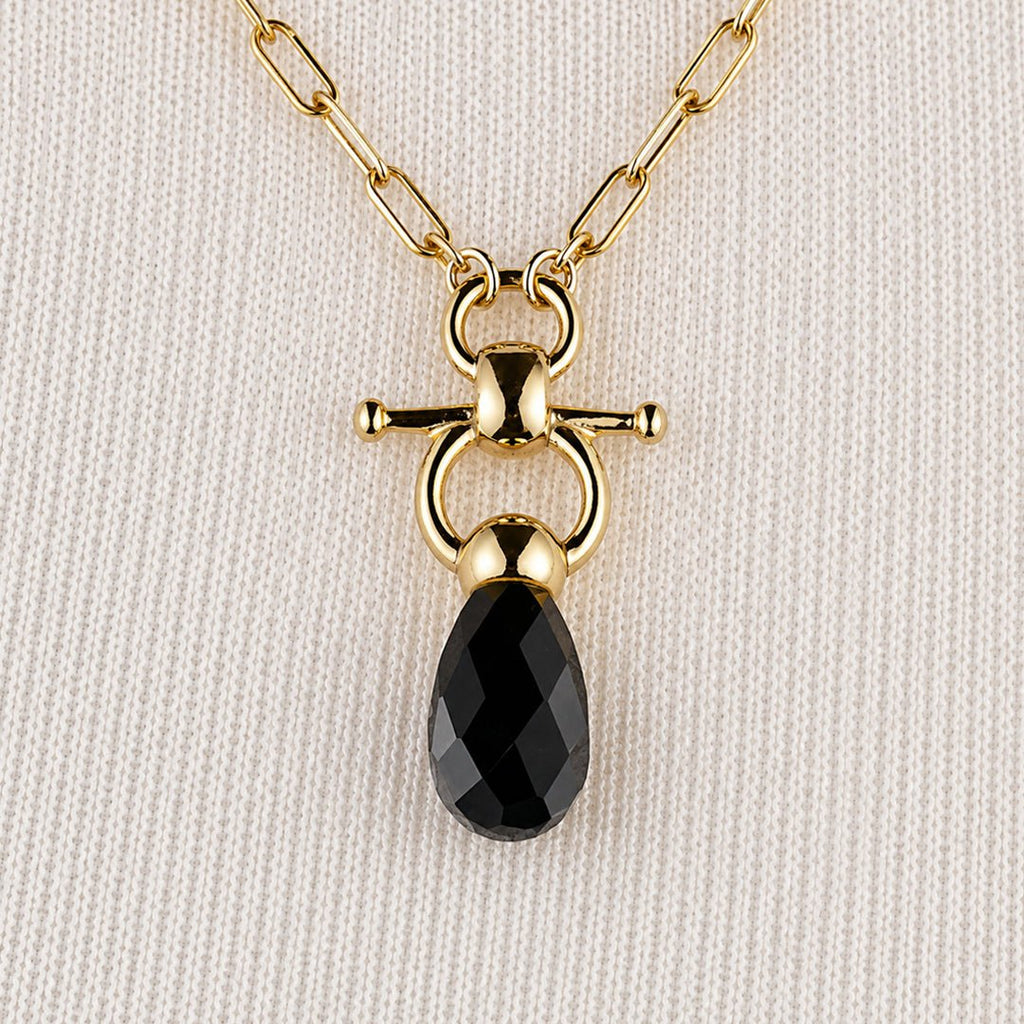 Droplette - Black Onyx Equestrian Horse Bit Necklace in Gold