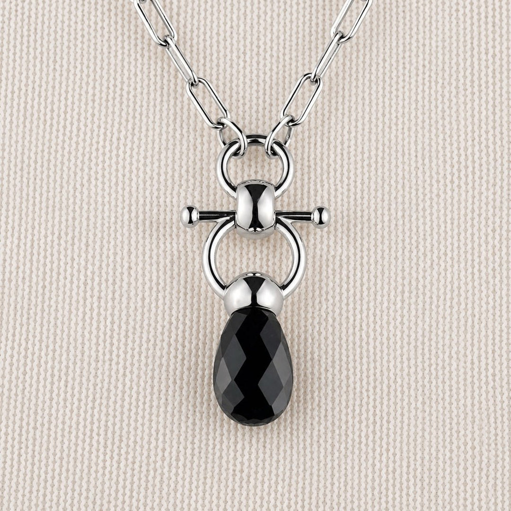 Droplette - Black Onyx Equestrian Horse Bit Necklace in Silver