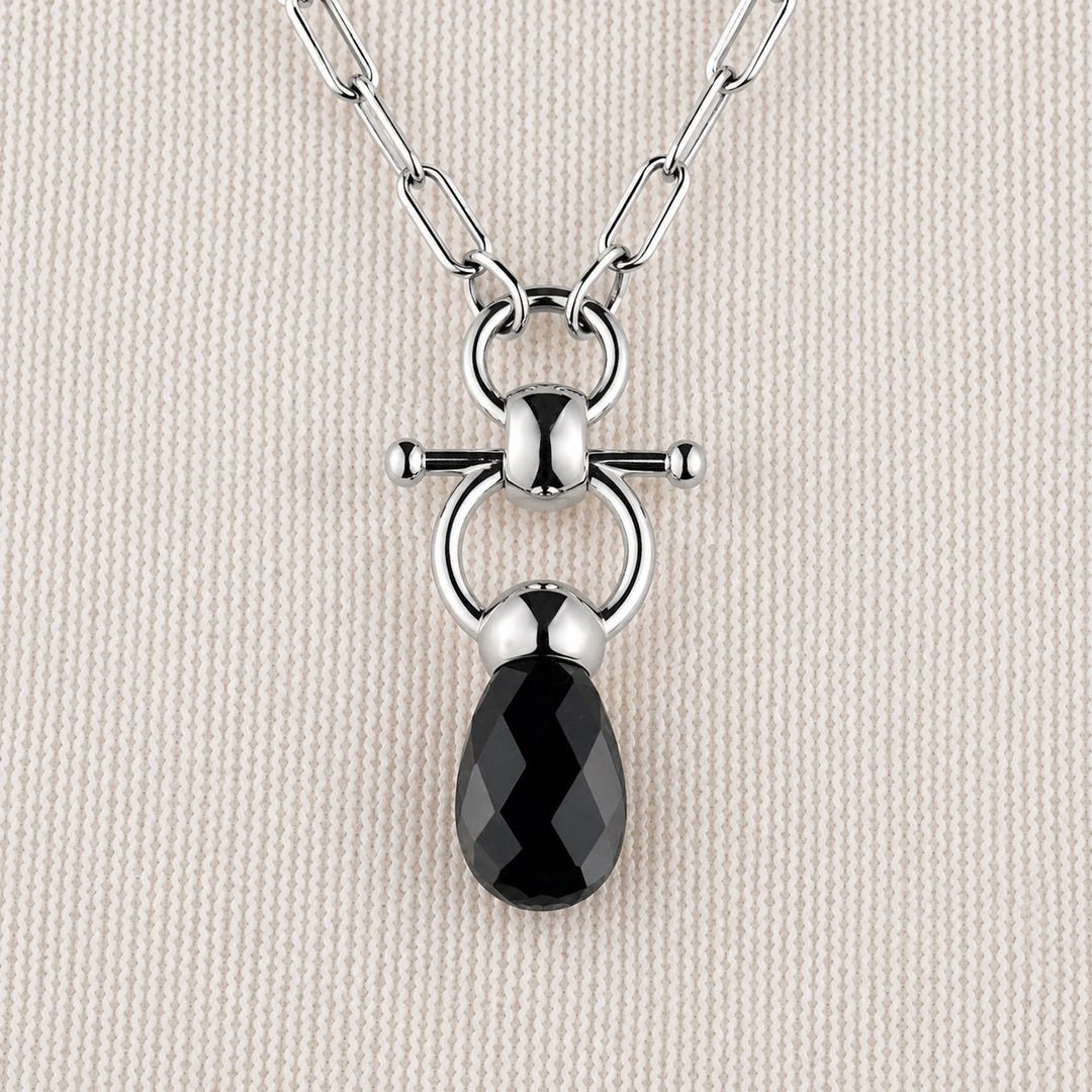 Droplette - Black Onyx Equestrian Horse Bit Necklace in Silver