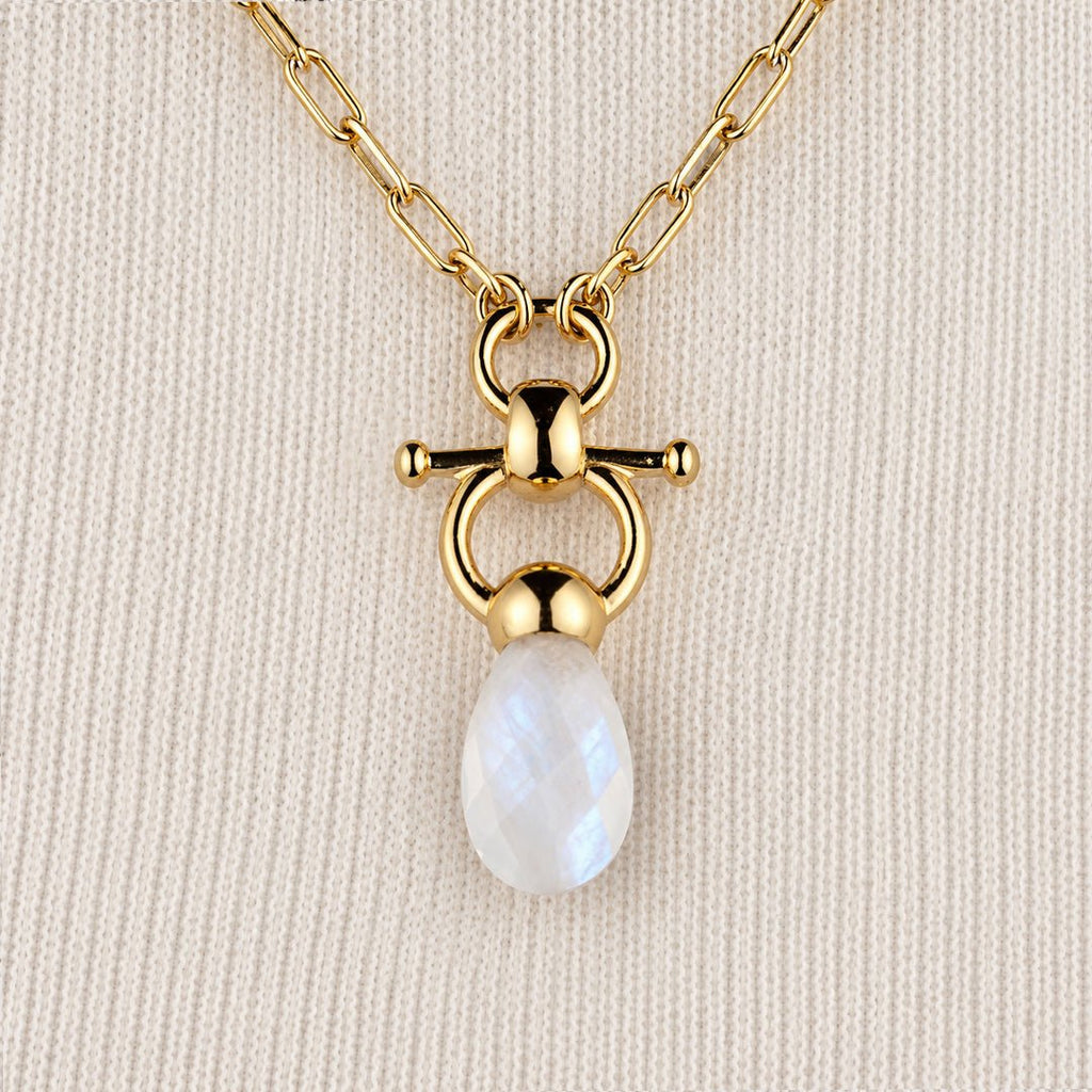 Droplette - Moonstone Equestrian Horse Bit Necklace in Gold