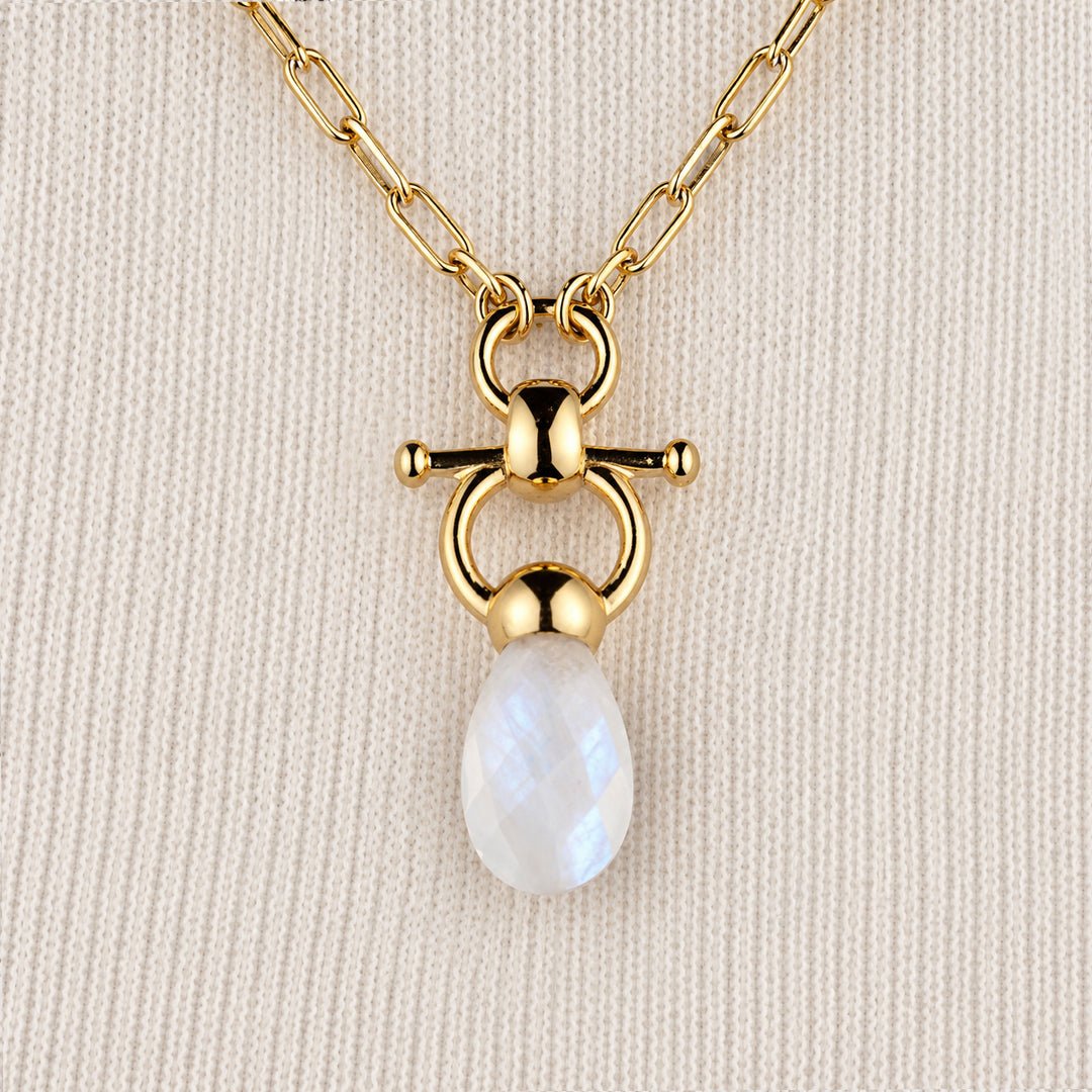 Droplette - Moonstone Equestrian Horse Bit Necklace in Gold