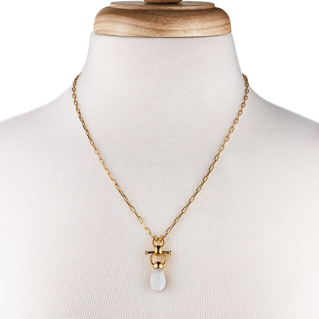 Droplette - Moonstone Equestrian Horse Bit Necklace in Gold