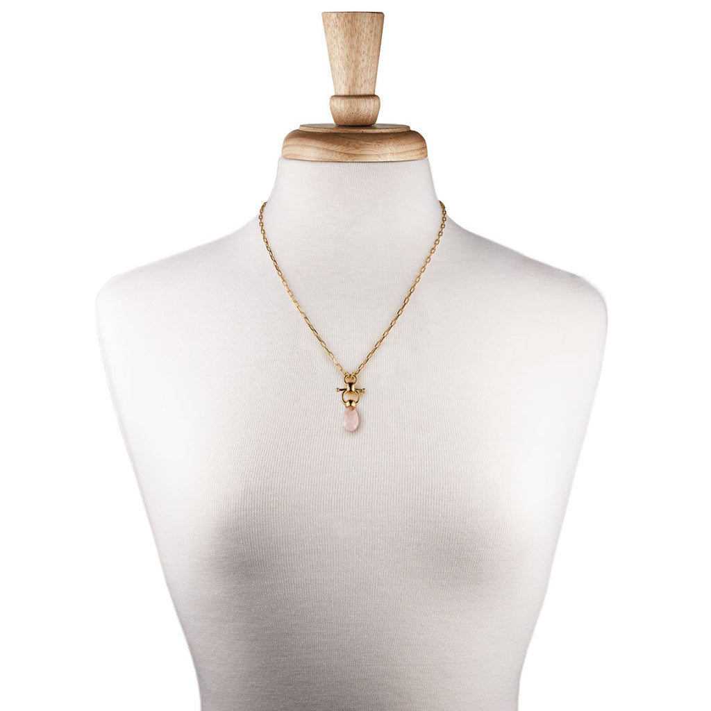 Droplette - Rose Quartz Equestrian Horse Bit Necklace in Gold