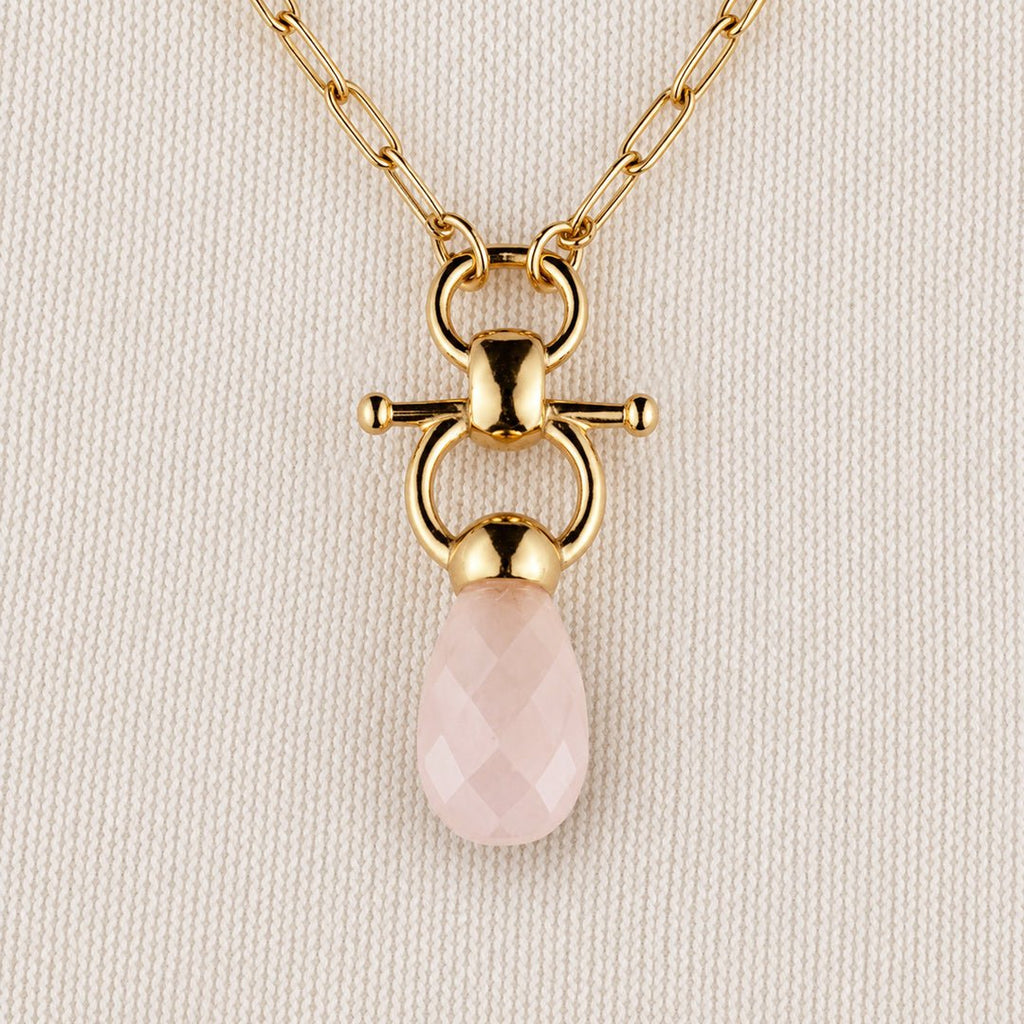 Droplette - Rose Quartz Equestrian Horse Bit Necklace in Gold