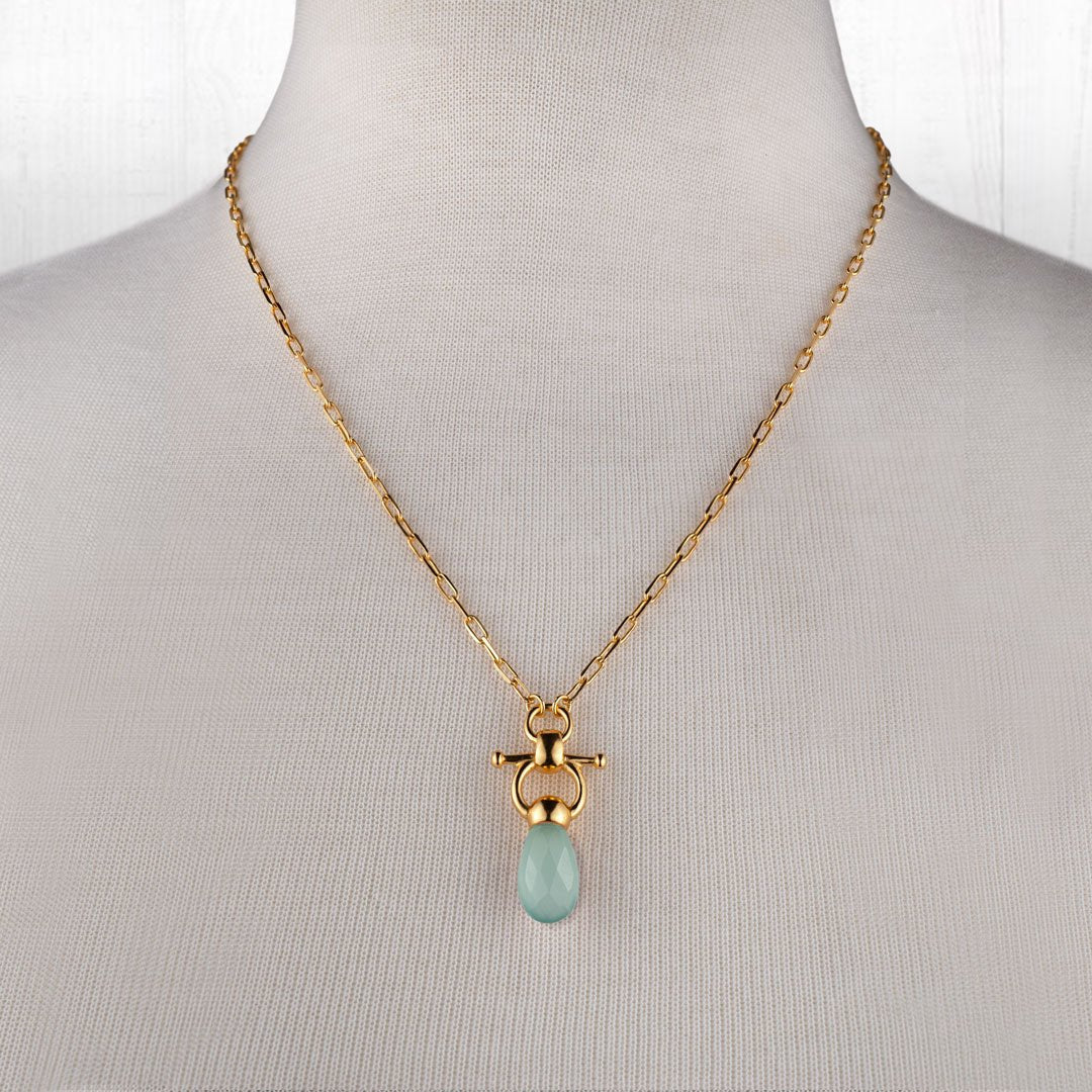 Droplette - Aqua Chalcedony Horse Bit Equestrian Earring in Gold