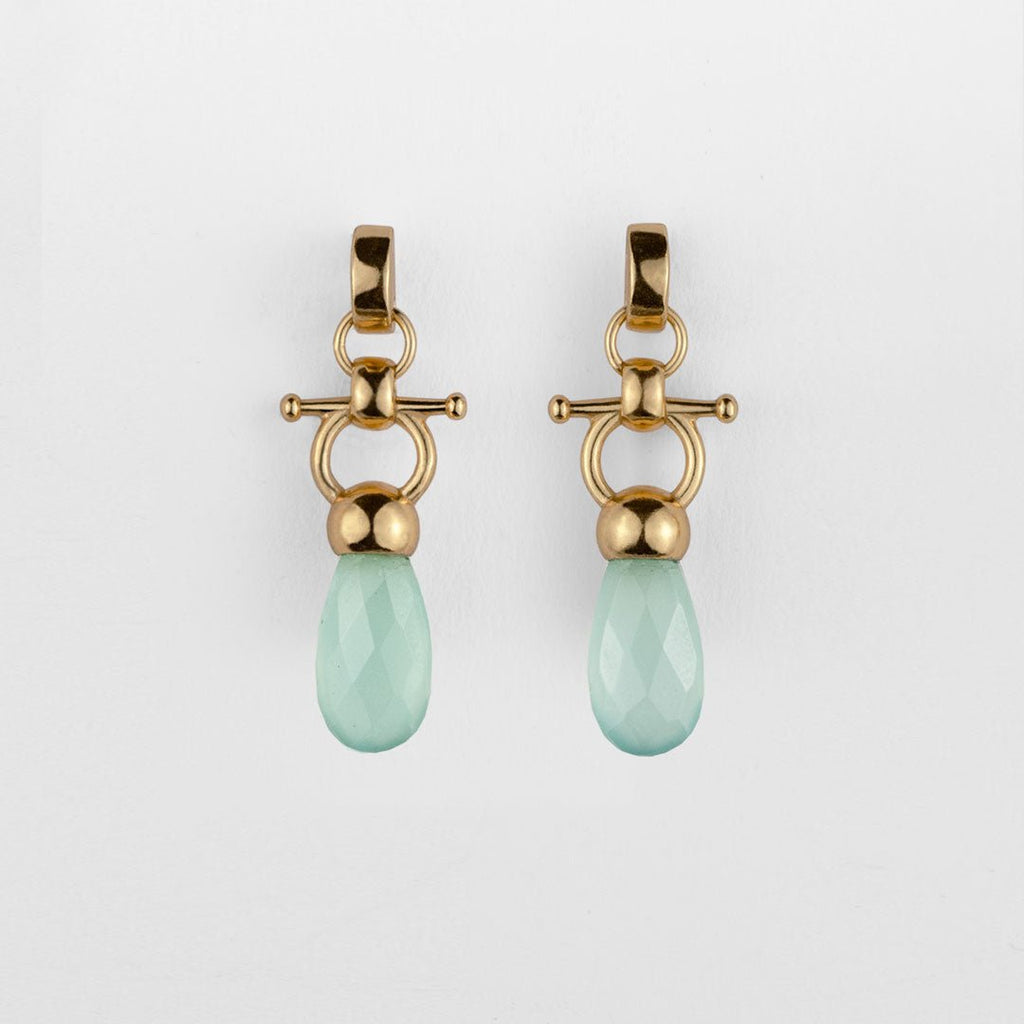 Droplette - Aqua Chalcedony Horse Bit Equestrian Earring in Gold