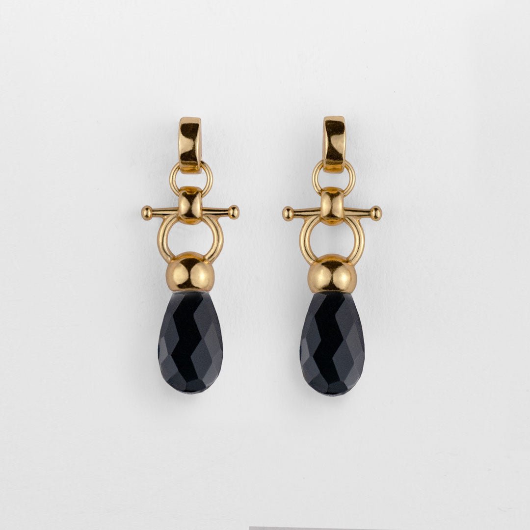 Droplette - Black Onyx Horse Bit Earring Equestrian in Gold