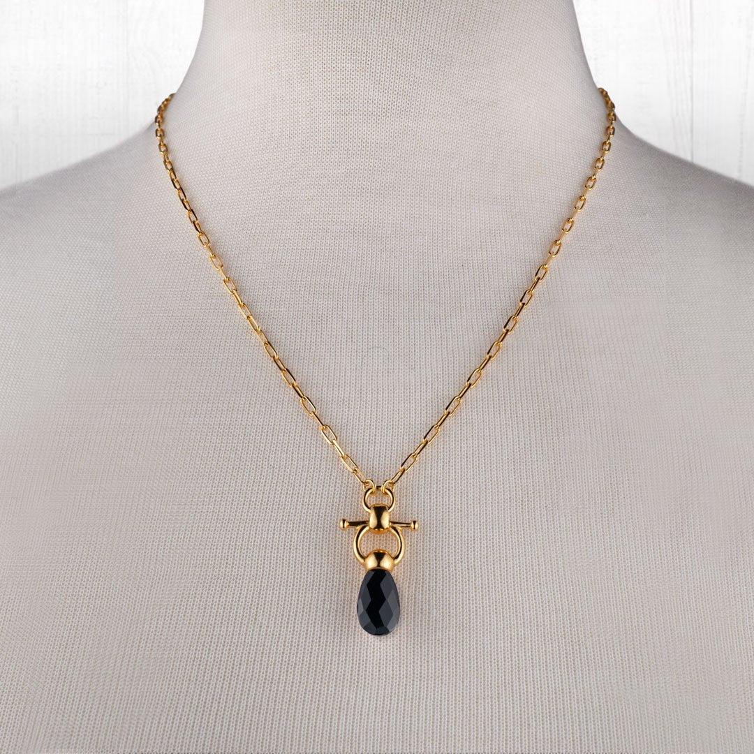 Droplette - Black Onyx Horse Bit Earring Equestrian in Gold
