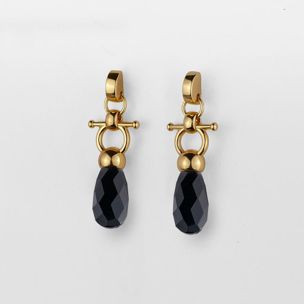 Droplette - Black Onyx Horse Bit Earring Equestrian in Gold