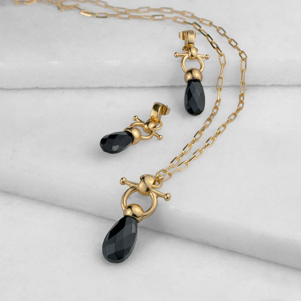 Droplette - Black Onyx Horse Bit Earring Equestrian in Gold