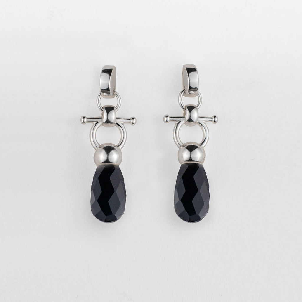 Droplette - Black Onyx Horse Bit Equestrian Earring in Silver