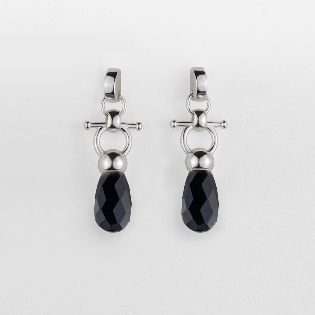 Droplette - Black Onyx Horse Bit Equestrian Earring in Silver