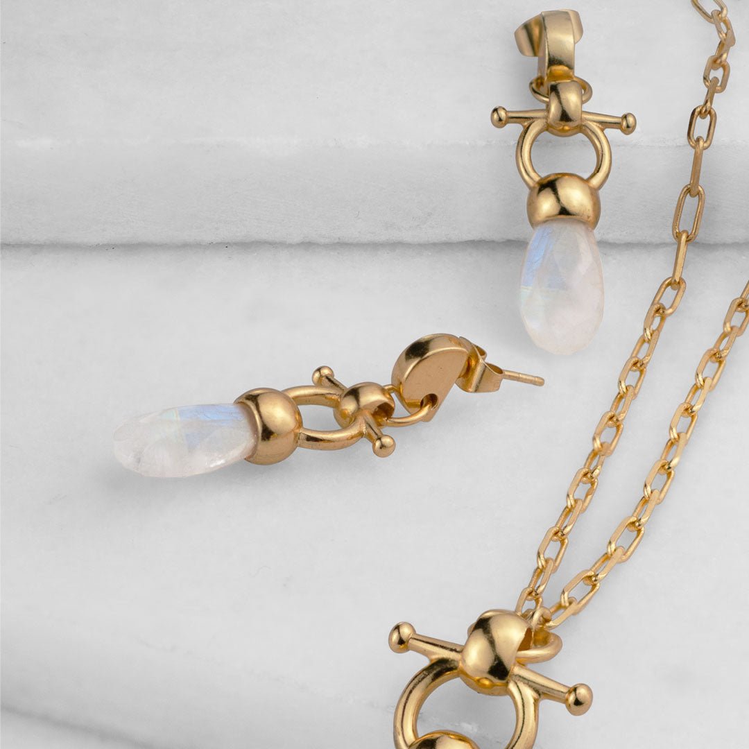 Droplette - Moonstone Horse Bit Equestrian Earring in Gold