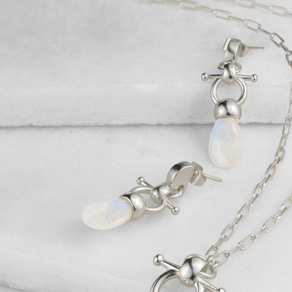 Droplette - Moonstone Horse Bit Equestrian Earring in Silver