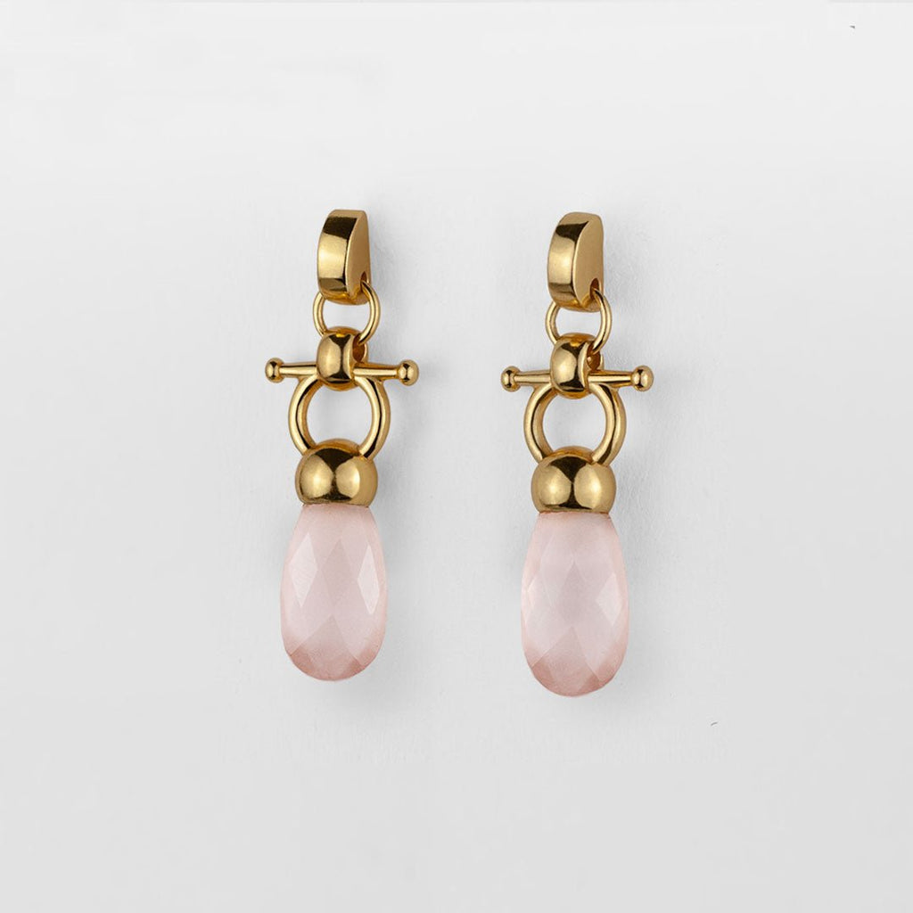 Droplette - Rose Quartz Horse Bit Equestrian Earring in Gold