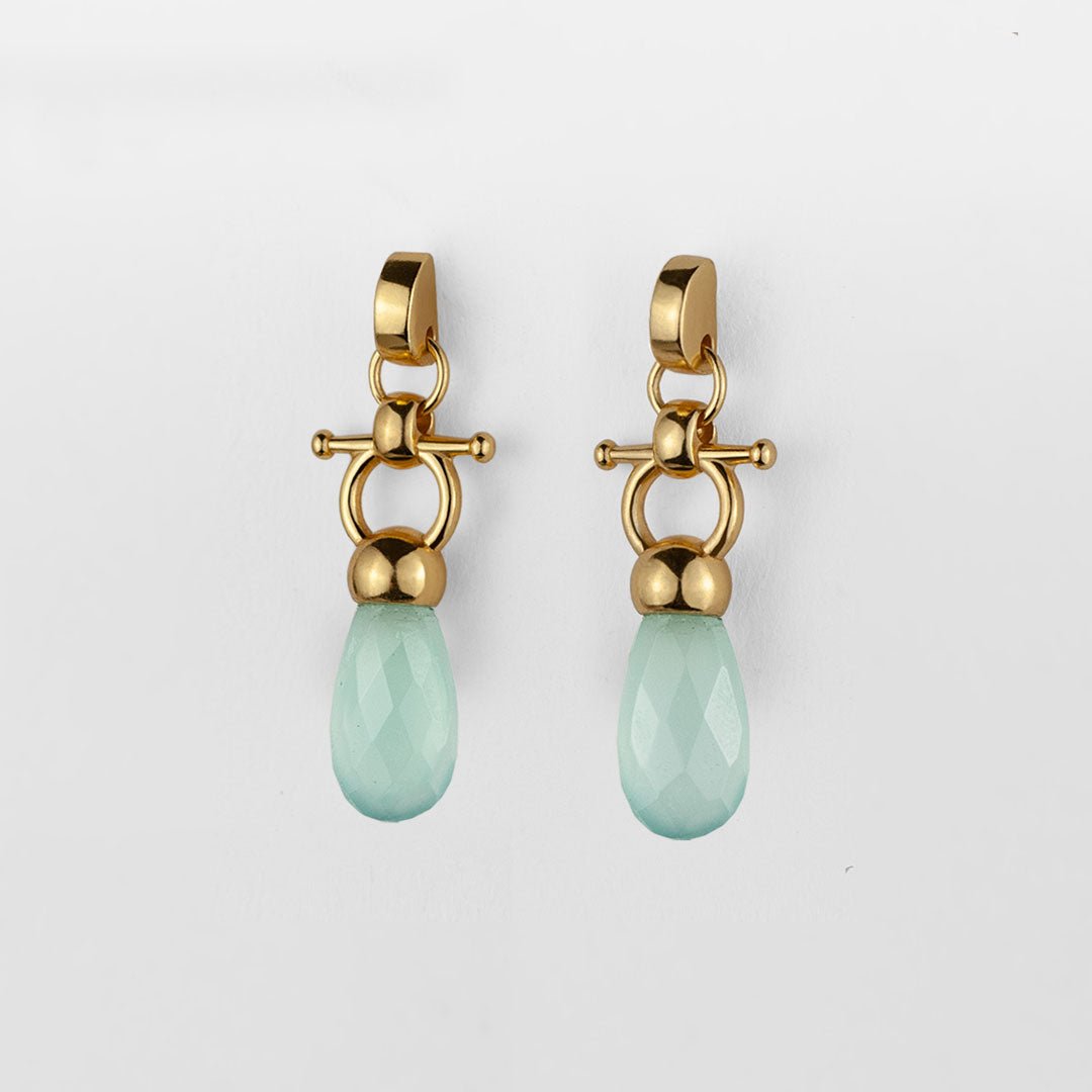 Droplette - Aqua Chalcedony Equestrian Horse Bit Necklace in Gold