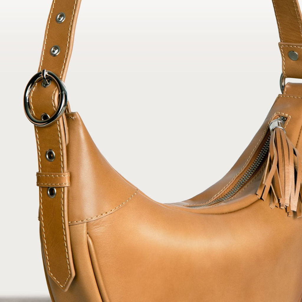 Elle -Half-Moon Vanity Luxury Leather Handbag in Caramel