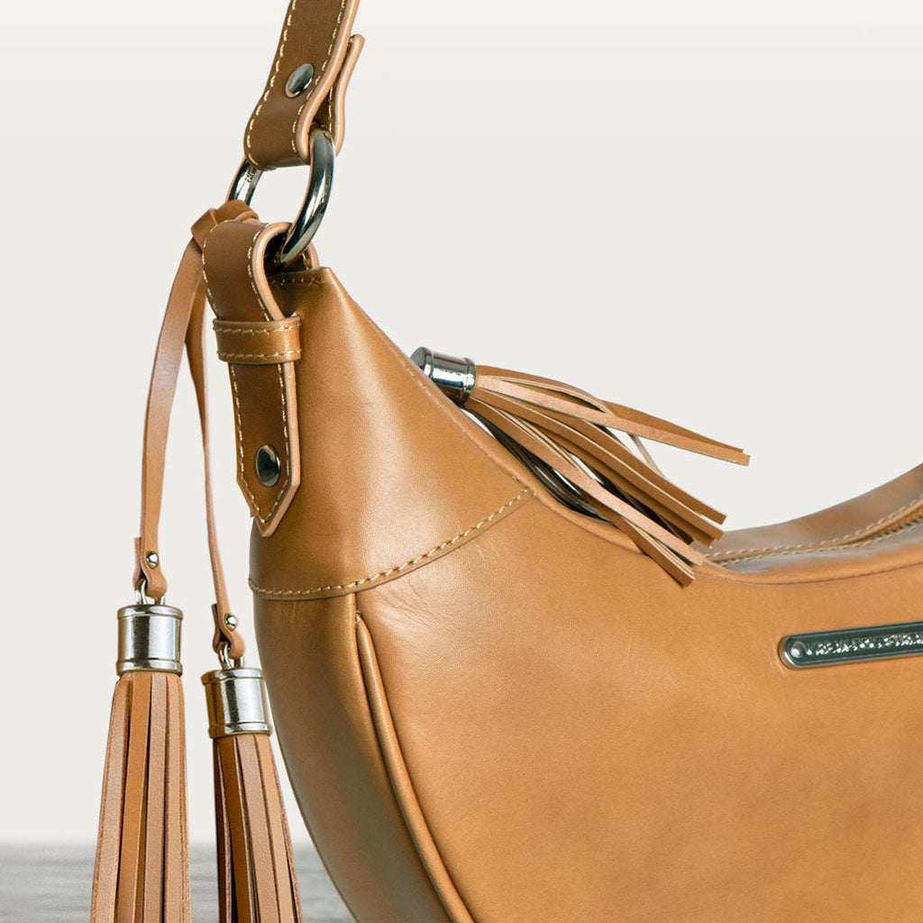 Elle -Half-Moon Vanity Luxury Leather Handbag in Caramel